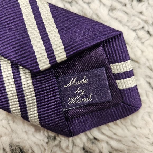 Ralph Lauren Purple Label Silk Tie Purple White Strip Hand Sewn In Italy 57" - Picture 4 of 7